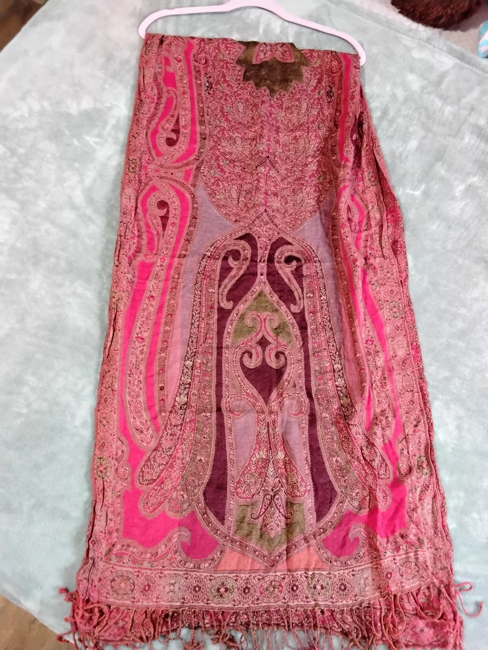 Aged Red Paisley Fringe Scarf - Brand Unknown